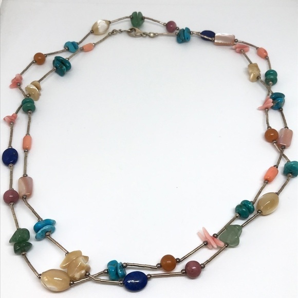 Fabulous 925 Liquid Silver Multi Gemstone Necklace - Picture 2 of 12